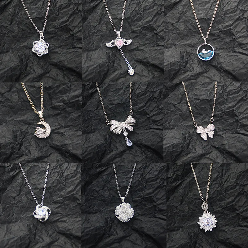 Casual Elegant Basic Moon Heart Shape Bow Knot Titanium Steel Plating Inlay Zircon Pendant Necklace