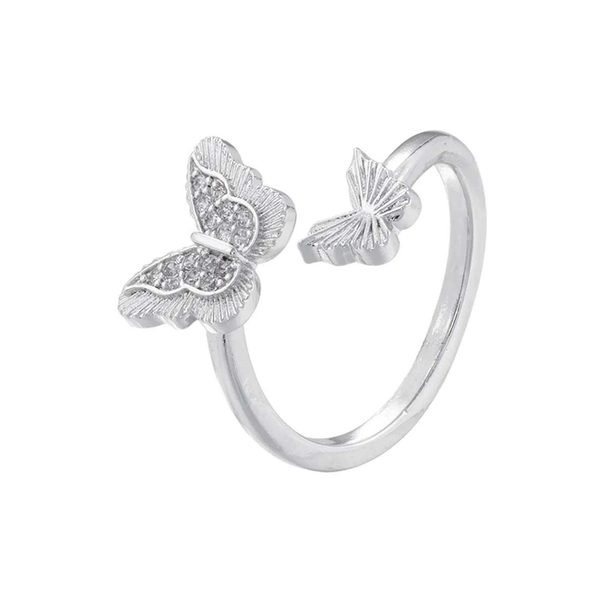 Casual Elegant Butterfly Copper Plating Inlay Zircon 18k Gold Plated Open Rings