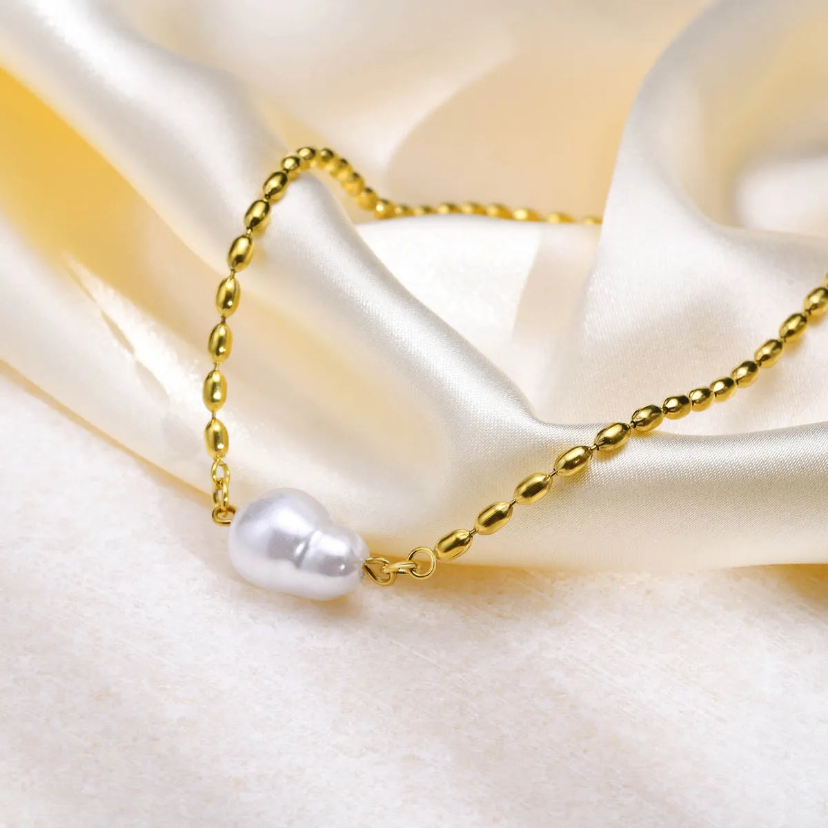 304 Stainless Steel 18K Gold Plated Casual Elegant Classic Style Plating Pearl Bracelets Necklace