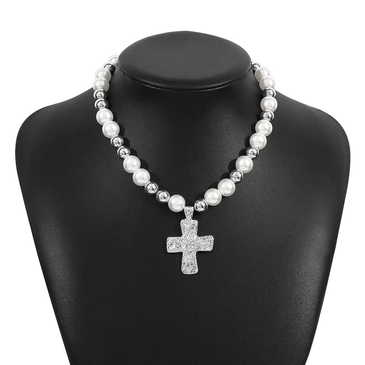 Casual Elegant Cross CCB Imitation Pearl Alloy Wholesale Pendant Necklace