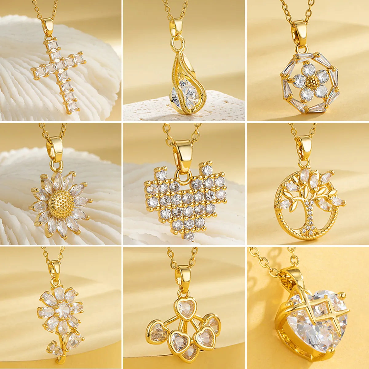 Casual Elegant Cross Heart Shape Flower Stainless Steel Titanium Steel Plating Inlay Zircon 18k Gold Plated Gold Plated Pendant Necklace