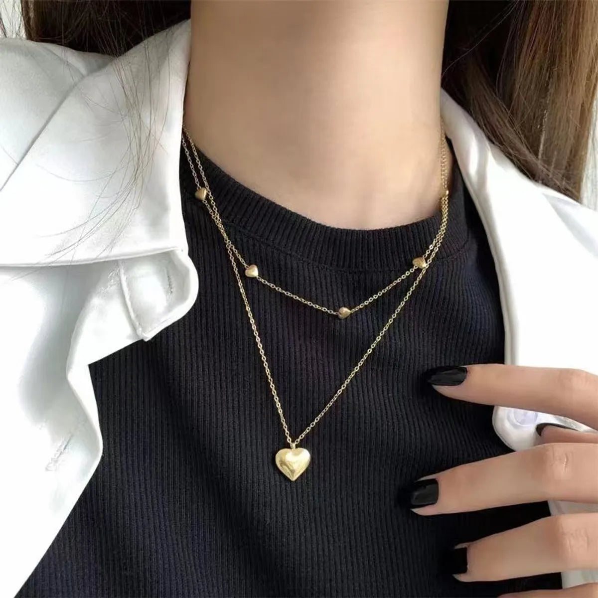 Casual Elegant Heart Shape Stainless Steel Titanium Steel Layered Necklaces