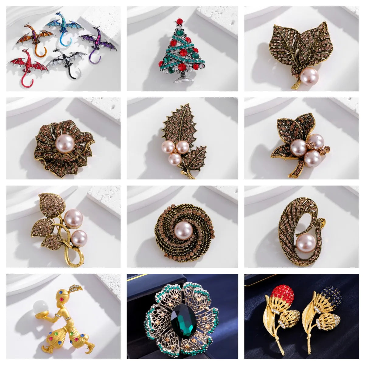 Casual Elegant Leaf Christmas Tree Dragon Alloy Unisex Brooches