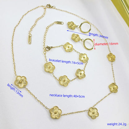 Casual Elegant Luxurious Flower Titanium Steel Plating 18k Gold Plated Bracelets Earrings Necklace