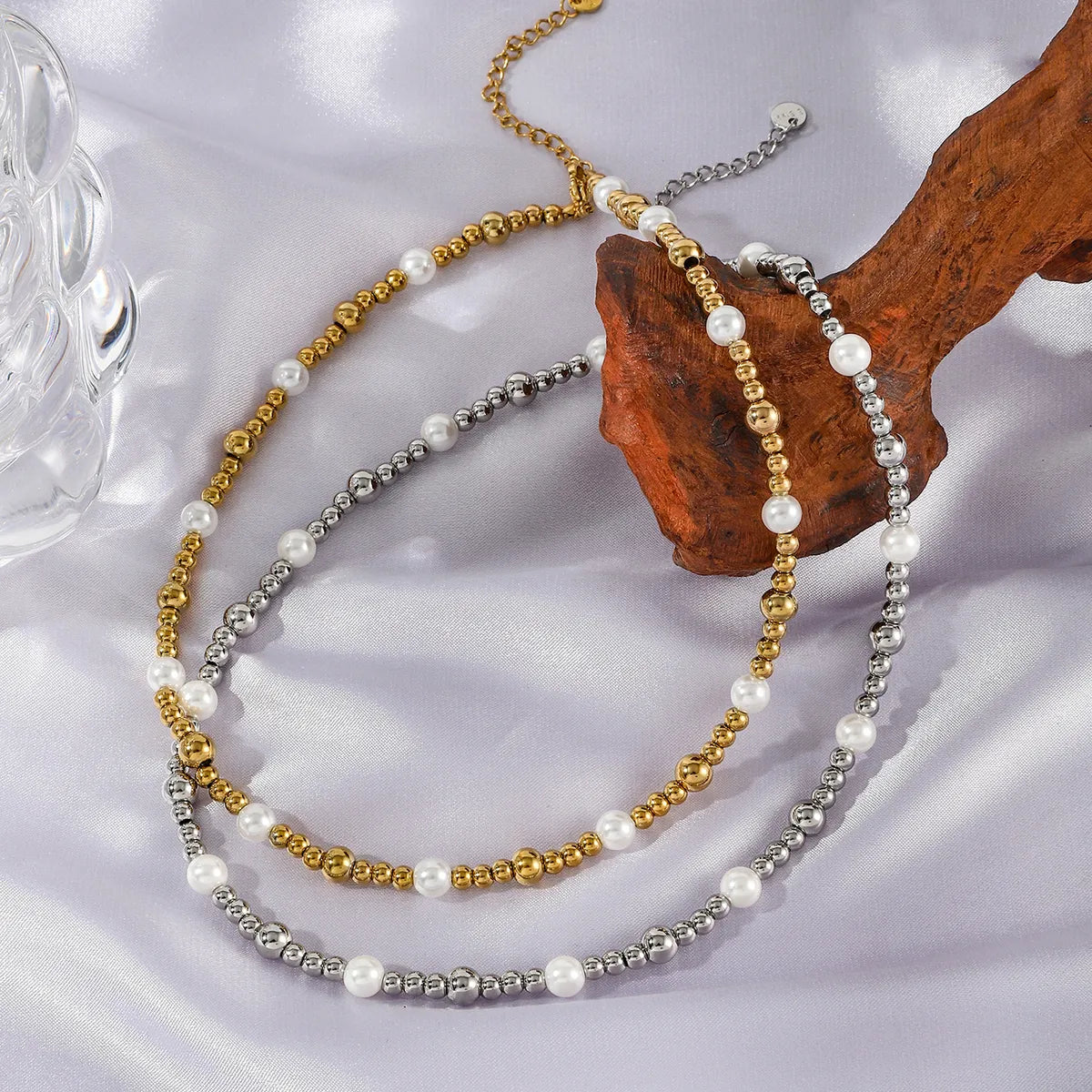 Casual Elegant Luxurious Round 302 Stainless Steel Imitation Pearl Wholesale Necklace