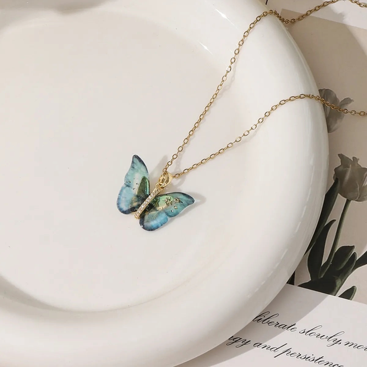 Casual Elegant Modern Style Butterfly Shell Zircon 304 Stainless Steel Alloy Wholesale Pendant Necklace