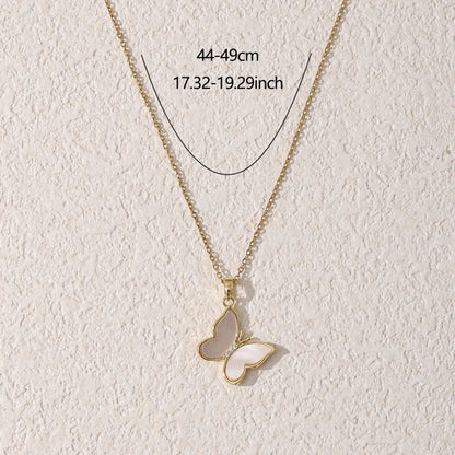 Casual Elegant Modern Style Butterfly Shell Zircon 304 Stainless Steel Alloy Wholesale Pendant Necklace