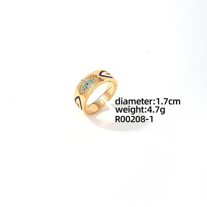 Copper Casual Elegant Enamel Plating Inlay Round Devil'S Eye Zircon Rings Bracelets