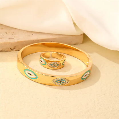 Copper Casual Elegant Enamel Plating Inlay Round Devil'S Eye Zircon Rings Bracelets