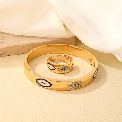 Copper Casual Elegant Enamel Plating Inlay Round Devil'S Eye Zircon Rings Bracelets