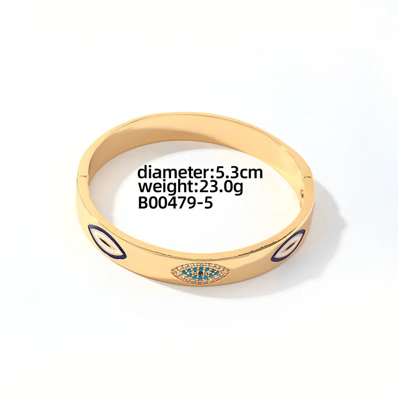 Copper Casual Elegant Enamel Plating Inlay Round Devil'S Eye Zircon Rings Bracelets