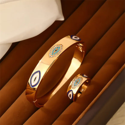 Copper Casual Elegant Enamel Plating Inlay Round Devil'S Eye Zircon Rings Bracelets