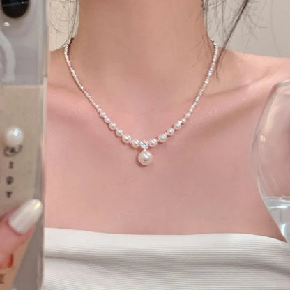 Casual Elegant Round Rhinestones Imitation Pearl Alloy Wholesale Pendant Necklace