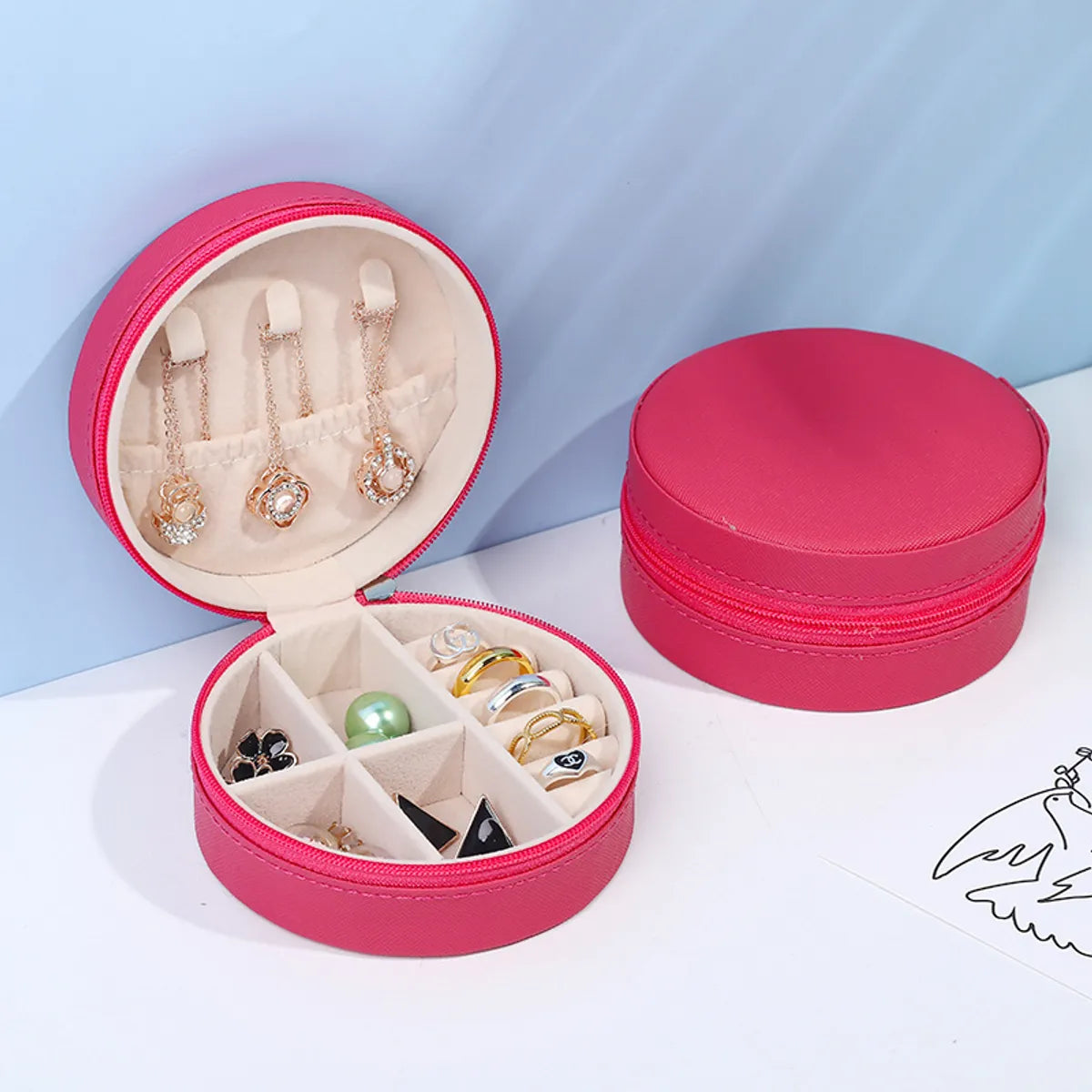 Casual Elegant Round Solid Color Pvc Jewelry Boxes