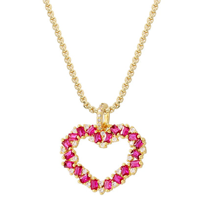 Casual Elegant Shiny Heart Shape Brass Inlay Zircon 18K Gold Plated Women'S Pendant Necklace