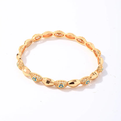 Casual Elegant Shiny Round Copper Plating Inlay Turquoise Zircon Gold Plated Bangle