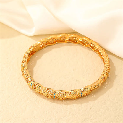 Casual Elegant Shiny Round Copper Plating Inlay Turquoise Zircon Gold Plated Bangle