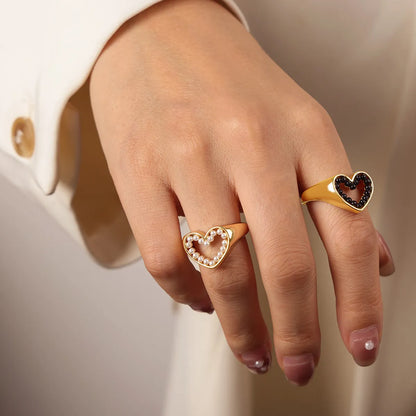 Casual Elegant Simple Style Heart Shape Imitation Pearl Copper Plating 18k Gold Plated Unisex Open Rings