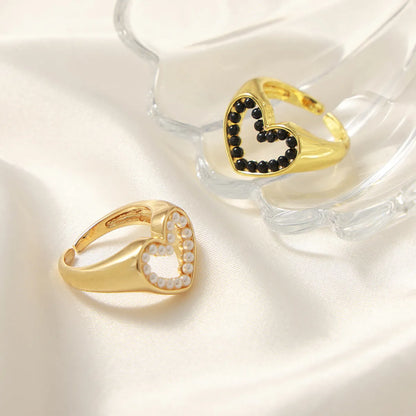 Casual Elegant Simple Style Heart Shape Imitation Pearl Copper Plating 18k Gold Plated Unisex Open Rings