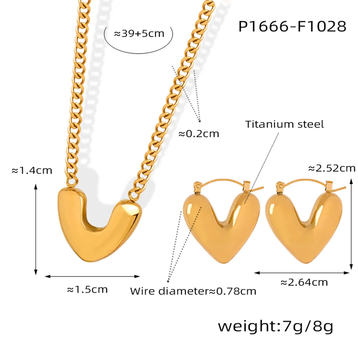 Casual Elegant Simple Style Heart Shape Titanium Steel Plating 18k Gold Plated Earrings Necklace