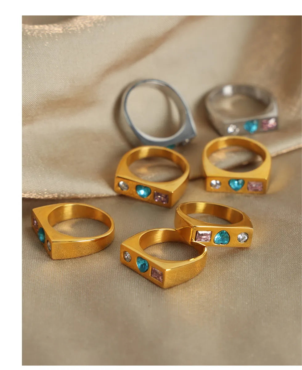 Wholesale Jewelry Casual Elegant Simple Style Heart Shape Titanium Steel Zircon 18K Gold Plated Plating Inlay Rings