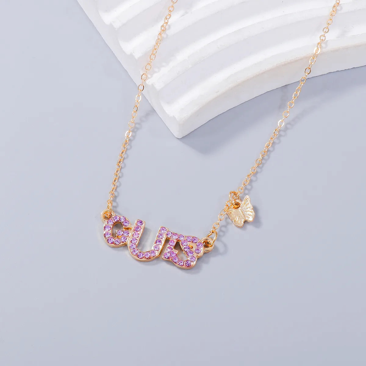 Casual Elegant Simple Style Letter Butterfly Glass Alloy Wholesale Necklace