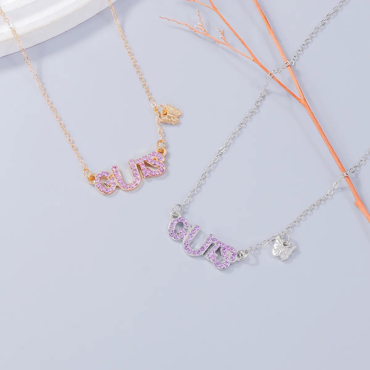 Casual Elegant Simple Style Letter Butterfly Glass Alloy Wholesale Necklace