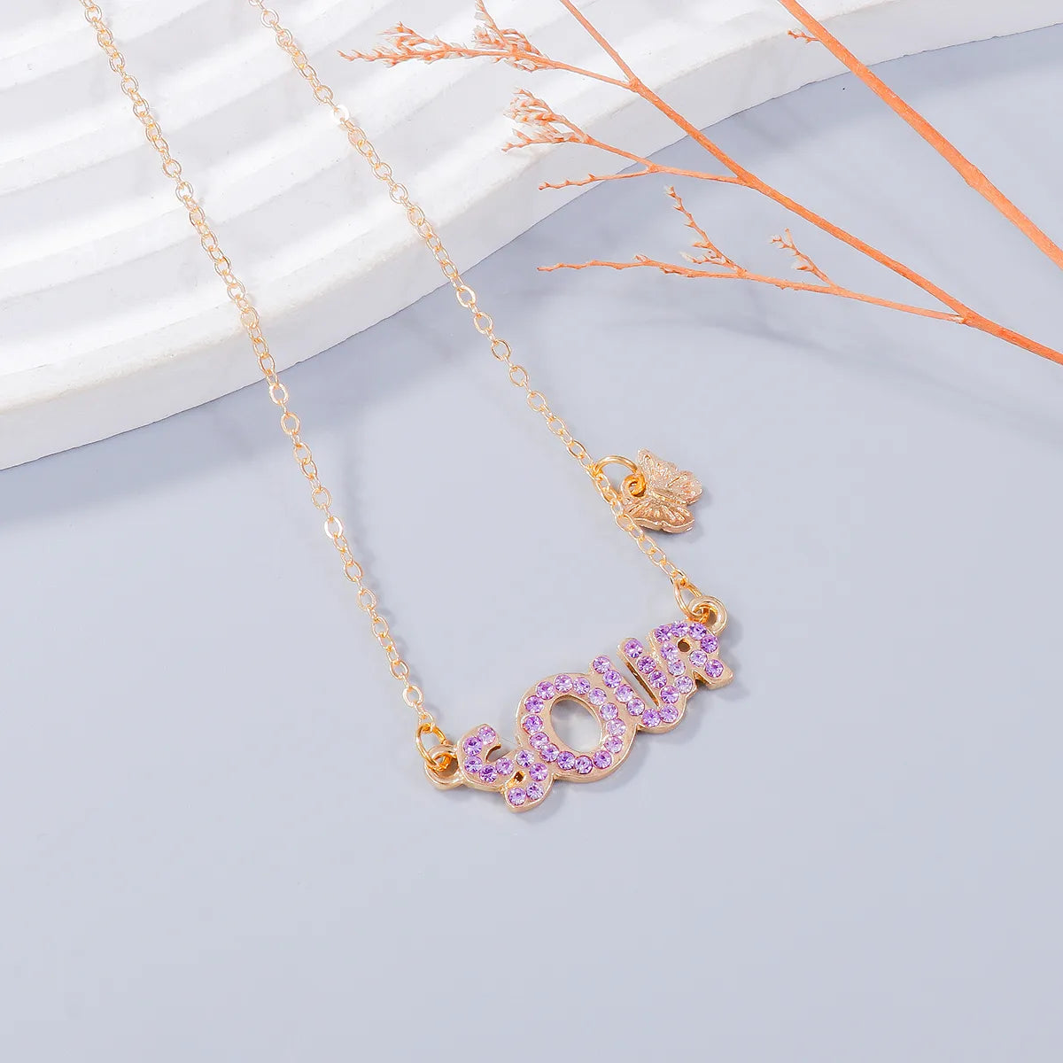 Casual Elegant Simple Style Letter Butterfly Glass Alloy Wholesale Necklace