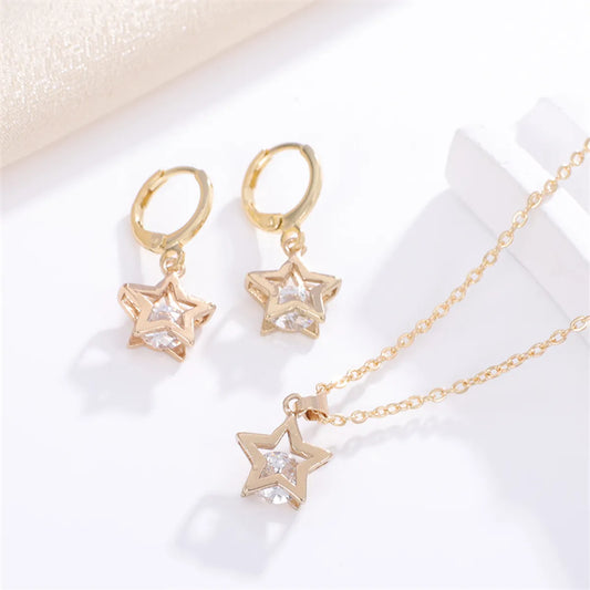 Casual Elegant Simple Style Round Star Copper Inlay Zircon Earrings Necklace