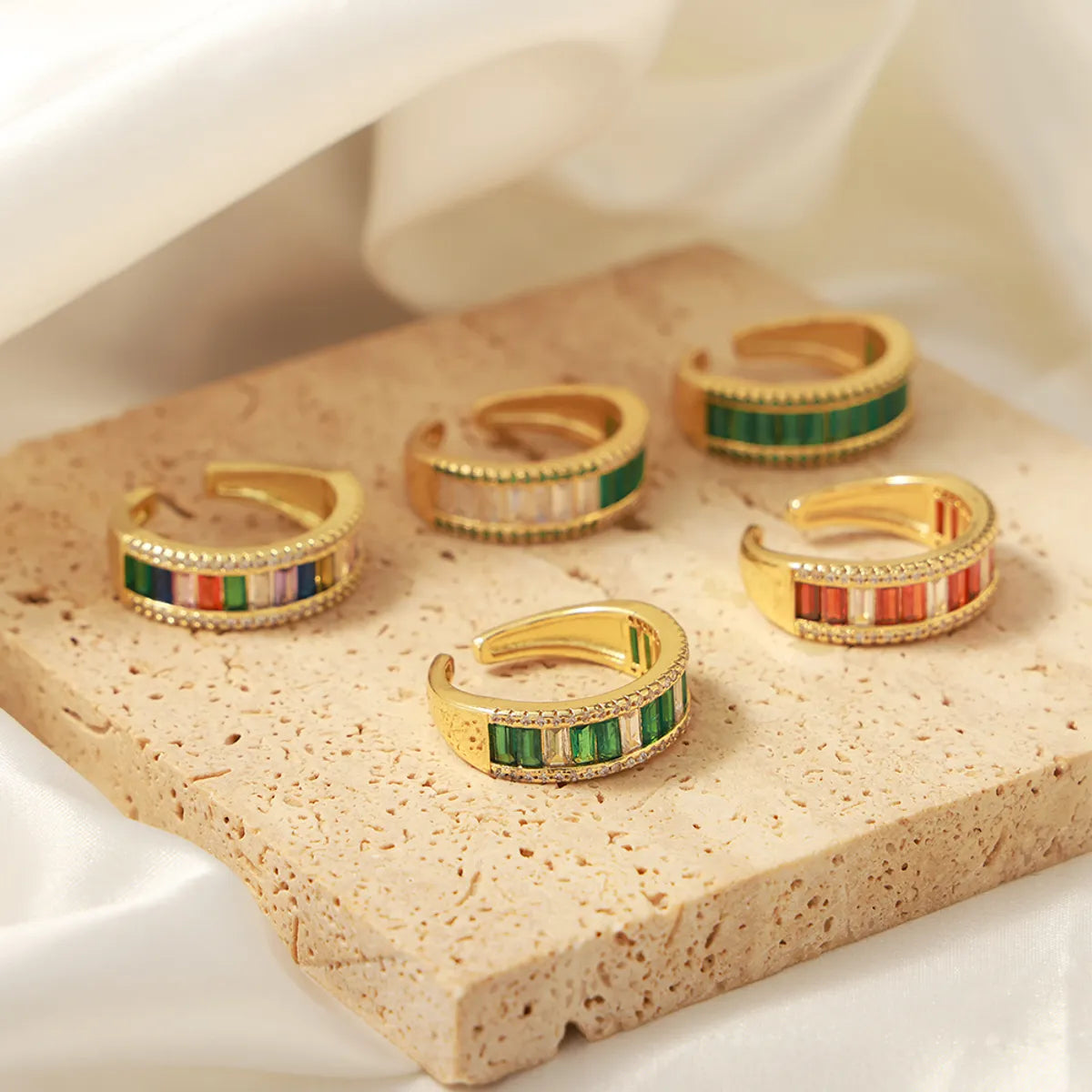 Casual Elegant Simple Style Solid Color Copper Plating Inlay Zircon 18k Gold Plated Open Rings