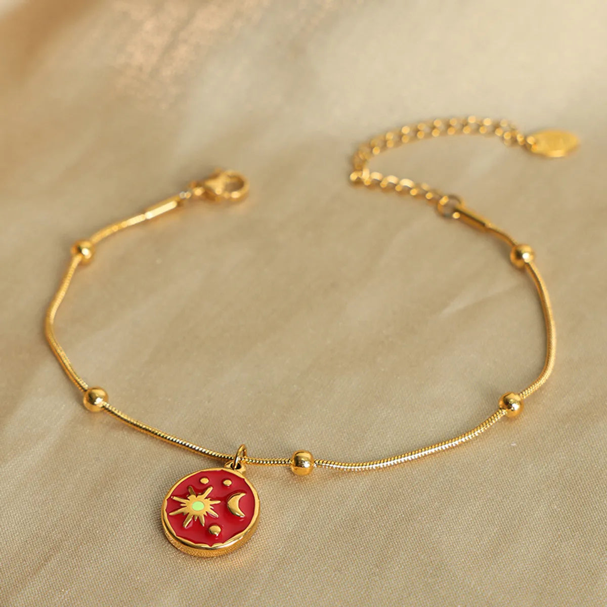 Casual Elegant Simple Style Sun Interstellar Moon Titanium Steel Enamel Plating 18k Gold Plated Bracelets