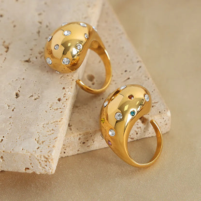 Wholesale Jewelry Casual Elegant Simple Style Water Droplets Polka Dots Titanium Steel Artificial Diamond 18K Gold Plated Plating Inlay Open Rings