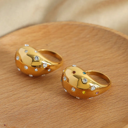 Wholesale Jewelry Casual Elegant Simple Style Water Droplets Polka Dots Titanium Steel Artificial Diamond 18K Gold Plated Plating Inlay Open Rings