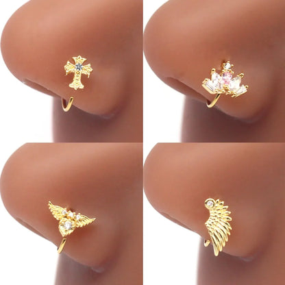 Casual Elegant Star Heart Shape Wings Stainless Steel Copper White Gold Plated Gold Plated Rhinestones Zircon Nose Ring In Bulk