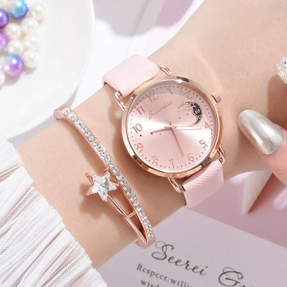 Casual Elegant Star Moon Buckle Quartz Women'S Watches