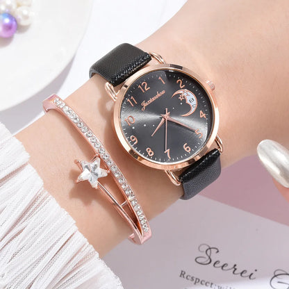 Casual Elegant Star Moon Buckle Quartz Women'S Watches