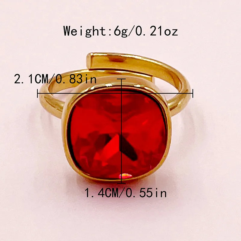 304 Stainless Steel 14K Gold Plated Casual Elegant Streetwear Plating Inlay Square Zircon Open Rings