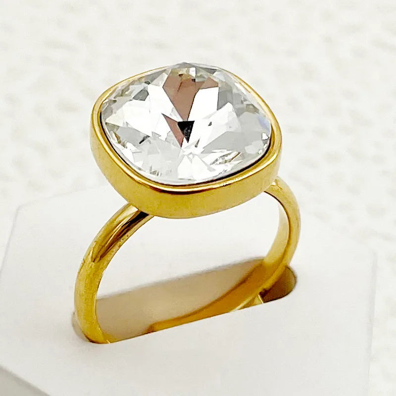 304 Stainless Steel 14K Gold Plated Casual Elegant Streetwear Plating Inlay Square Zircon Open Rings