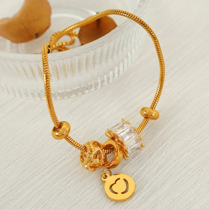 Casual Elegant Sweet Heart Shape 304 Stainless Steel 18K Gold Plated Zircon Bracelets In Bulk