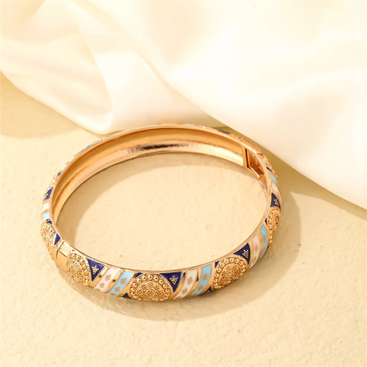 Casual Elegant Vintage Style Four Leaf Clover Round Copper Enamel Plating Gold Plated Bangle