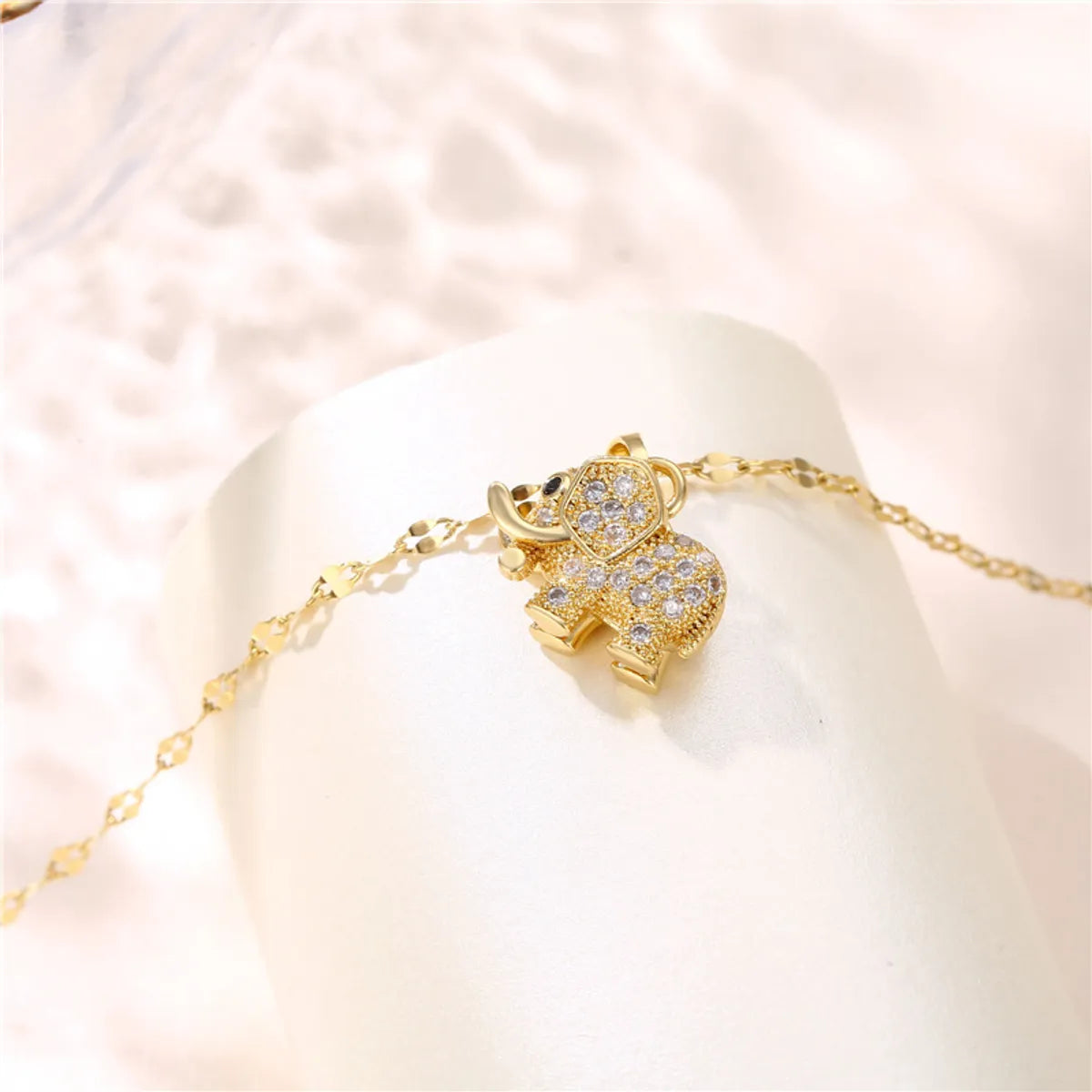 Casual Elephant Stainless Steel Plating Inlay Opal Zircon 18k Gold Plated Pendant Necklace