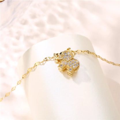 Casual Elephant Stainless Steel Plating Inlay Opal Zircon 18k Gold Plated Pendant Necklace