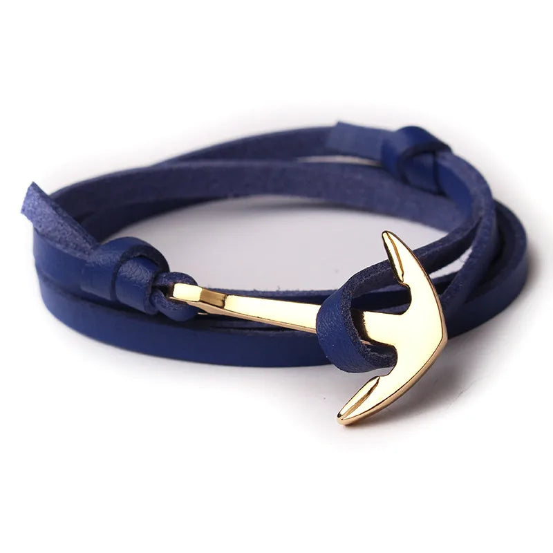 Casual Ethnic Style Anchor Alloy Leather Rope Layered Unisex Bracelets