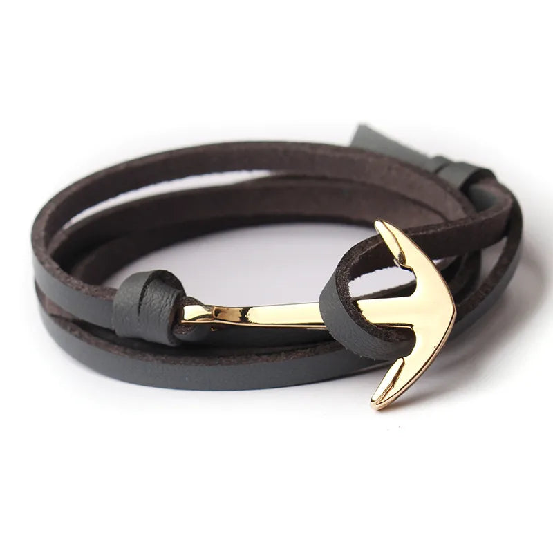 Casual Ethnic Style Anchor Alloy Leather Rope Layered Unisex Bracelets