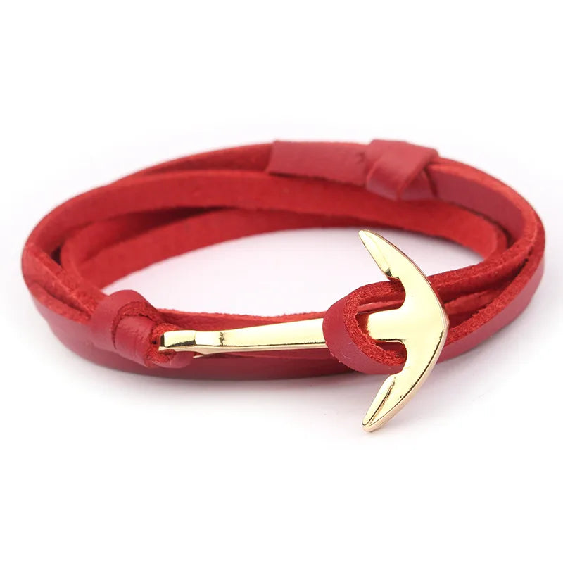 Casual Ethnic Style Anchor Alloy Leather Rope Layered Unisex Bracelets