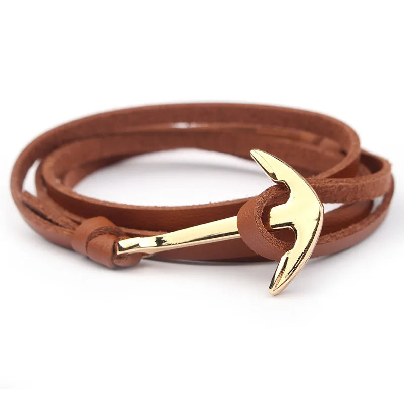 Casual Ethnic Style Anchor Alloy Leather Rope Layered Unisex Bracelets