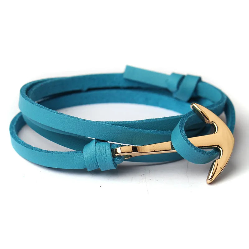 Casual Ethnic Style Anchor Alloy Leather Rope Layered Unisex Bracelets