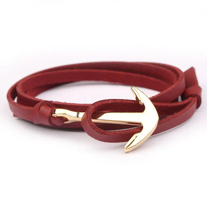 Casual Ethnic Style Anchor Alloy Leather Rope Layered Unisex Bracelets