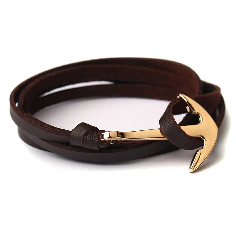 Casual Ethnic Style Anchor Alloy Leather Rope Layered Unisex Bracelets