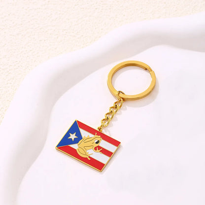 Casual Ethnic Style National Flag 201 Stainless Steel Enamel 18K Gold Plated Bag Pendant Keychain